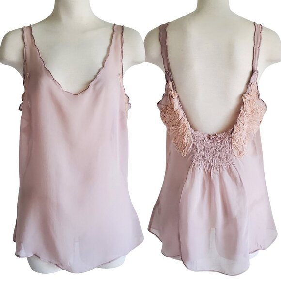 New Romantics Free People Coquette Sheer Applique Scalloped Edge Pink Cami S - Picture 1 of 16